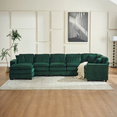 Modern U-Shaped 6-seat Corduroy Modular Sectional Sofa with 1 Ottoman