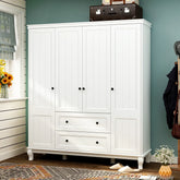 63"W Wood Family Wardrobe Armoire Closet White Lacquer Clothing Rods