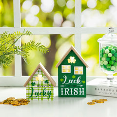 Glitzhome 8.5"H Set of 2 Lighted St. Patrick's Wooden House-shaped Table Decor