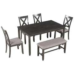 Merax Wooden 6-Piece Kitchen Dining Set with Bench and 4 Dining Chairs