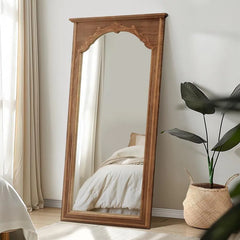 Full Length Vintage Carved Soild Wood Frame Wall Mirror Leaning Mirror - 71"x35"