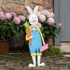 Glitzhome 36"H Set of 2 Metal Easter Bunny Girl & Boy Yard Stakes Porch Sign Wall Decor