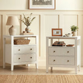 Fluted Nightstand Set of 2 with Charging Station