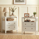 Fluted Nightstand Set of 2 with Charging Station