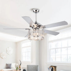 Parrot Uncle 52" Chrome Modern Bedroom Crystal Fandelier Ceiling Fan with Remote