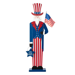 Glitzhome Americana Happy Patriotic's Day Wooden Uncle Sam Porch Decor