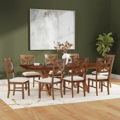 Linon Kraven Brown Rustic Wood Farmhouse 9 Piece Dining Set