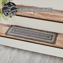 Sawyer Mill Black White Jute Stair Tread Rect Latex 8.5x27