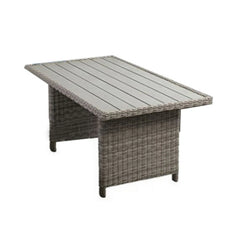 59 Inch Outdoor Aluminum Dining Table, Gray Faux Wicker Slatted Surface