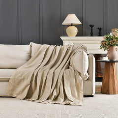100% Cotton Waffle Weave Lightweight Bed Blanket, Cotton Sateen Bordered
