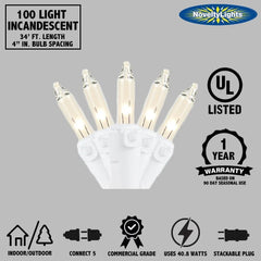 100 Light Christmas Mini Light Set, Black Wire, 34' Long