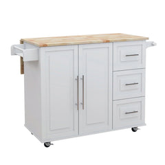 Modern Multifunctional Kitchen Island with 1 Cabinet Spice Rack, Towel Rack and Extensible Table Top, for Kitchen, White