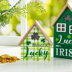 Glitzhome 8.5"H Set of 2 Lighted St. Patrick's Wooden House-shaped Table Decor