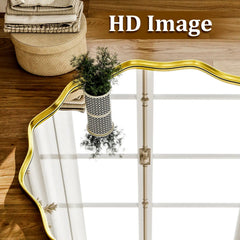 Round Wavy Bathroom Mirror Deep Frame Decorative Mirror Wall-Mounted