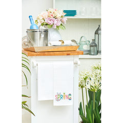 "Spring" Easter Egg Bunny Rabbit Embroidered Cotton Waffle Weave Kitchen Dishtowel