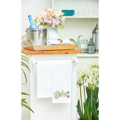 "Spring" Easter Egg Bunny Rabbit Embroidered Cotton Waffle Weave Kitchen Dishtowel