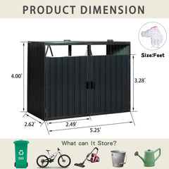 Garbage Bin Shed Stores 2 Trash Cans Metal Outdoor Bin Shed for Garbage Storage