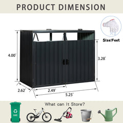 Garbage Bin Shed Stores 2 Trash Cans Metal Outdoor Bin Shed for Garbage Storage