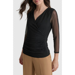DKNY Mesh Faux Wrap Top