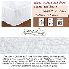 White Quilted Bed Skirt Dust Ruffle Matelasse Tailored 16" Drop