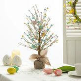 Glitzhome Easter Table Tree with Eggs Lavender Top Hat Decoration for Spring Party Supplies Props