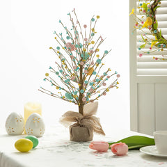 Glitzhome Easter Table Tree with Eggs Lavender Top Hat Decoration for Spring Party Supplies Props