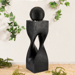 Glitzhome Modern Geometric Oversized Pedestal Sphere Polyresin Outdoor Floor Fountain with Pebbles