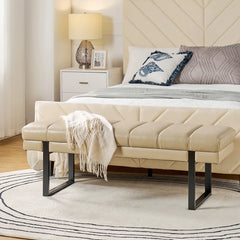 Laurens Modern 52.5''W Vegan Leather Waterproof Channel Tufted Bench with Mental Legs by HULALA HOME