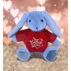 DolliBu I LOVE YOU Super Soft Baby Blue Rabbit Plush with Red Shirt - 8 inches