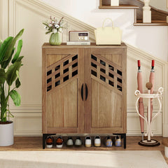 Gymax 4 Tier Shoe Cabinet w/ Doors Removable Shelves & Metal Legs for