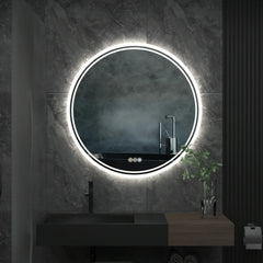 Smart LED Backlit Bathroom Large Round Mirror Anti-Fog 3 Colors Touch