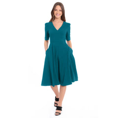 Donna Morgan Stretch Crepe V-Neck Fit and Flare Dress