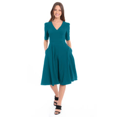Donna Morgan Stretch Crepe V-Neck Fit and Flare Dress