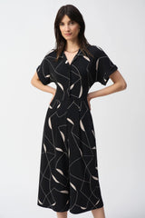 Silky Knit Geometric Print Culotte Jumpsuit- Black/Moonstone
