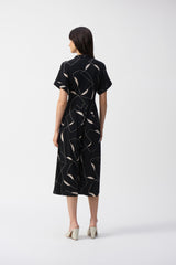 Silky Knit Geometric Print Culotte Jumpsuit- Black/Moonstone