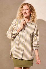 Stripe Button-Front Shirt- Green Moss