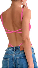 Milumia Women Sexy Backless Bodysuits Scoop Neck Open Back Night Out Club Bodysuit Tops