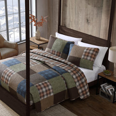 Eddie Bauer Classic Patchwork With Plaid Reverse Cotton Bedding (Brown, 3 Piece Set)