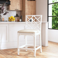 Natural Rattan Handmade Chippendale Single Cushioned Bar Stool by East at Main