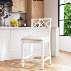 Natural Rattan Handmade Chippendale Single Cushioned Bar Stool by East at Main