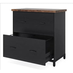 2-Drawer Lateral File Cabinet, Rustic Wood Filing Cabinet, Brown & Black