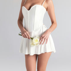 WOVEN SHINE CORSET DRESS | IVORY
