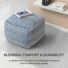 Jani Cherokee 22 x 22 x 16 Square Gray/Black Pouf Ottoman - Handmade Footrest for Living Room, Bedroom