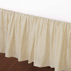 Cozy Line Golden Farmhouse Ticking Cotton Bed Skirt Cream Striped Ruffled Dust Ruffle, Tailored 16" Drop