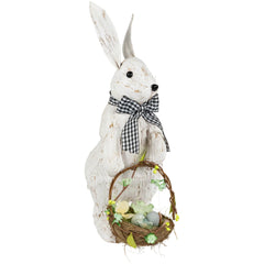 Rabbit with Easter Basket Decoration - 13" - Brushed White