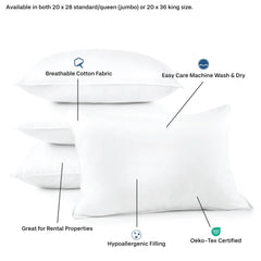 Down Alternative Soft Bulk Pillow 4 Pack by DOWNLITE® (Hypoallergenic) Std/Queen Size