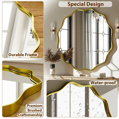 Round Wavy Bathroom Mirror Deep Frame Decorative Mirror Wall-Mounted