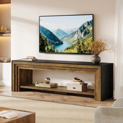 Long TV Stand for TVs, Wooden Entertainment Center with Storage Shelves, Low Media Console for Living Room, Bedroom