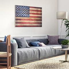 American Flag Print on Solid Fir Wood Plank Wall Art