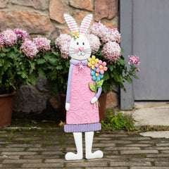Glitzhome 36"H Set of 2 Metal Easter Bunny Girl & Boy Yard Stakes Porch Sign Wall Decor
